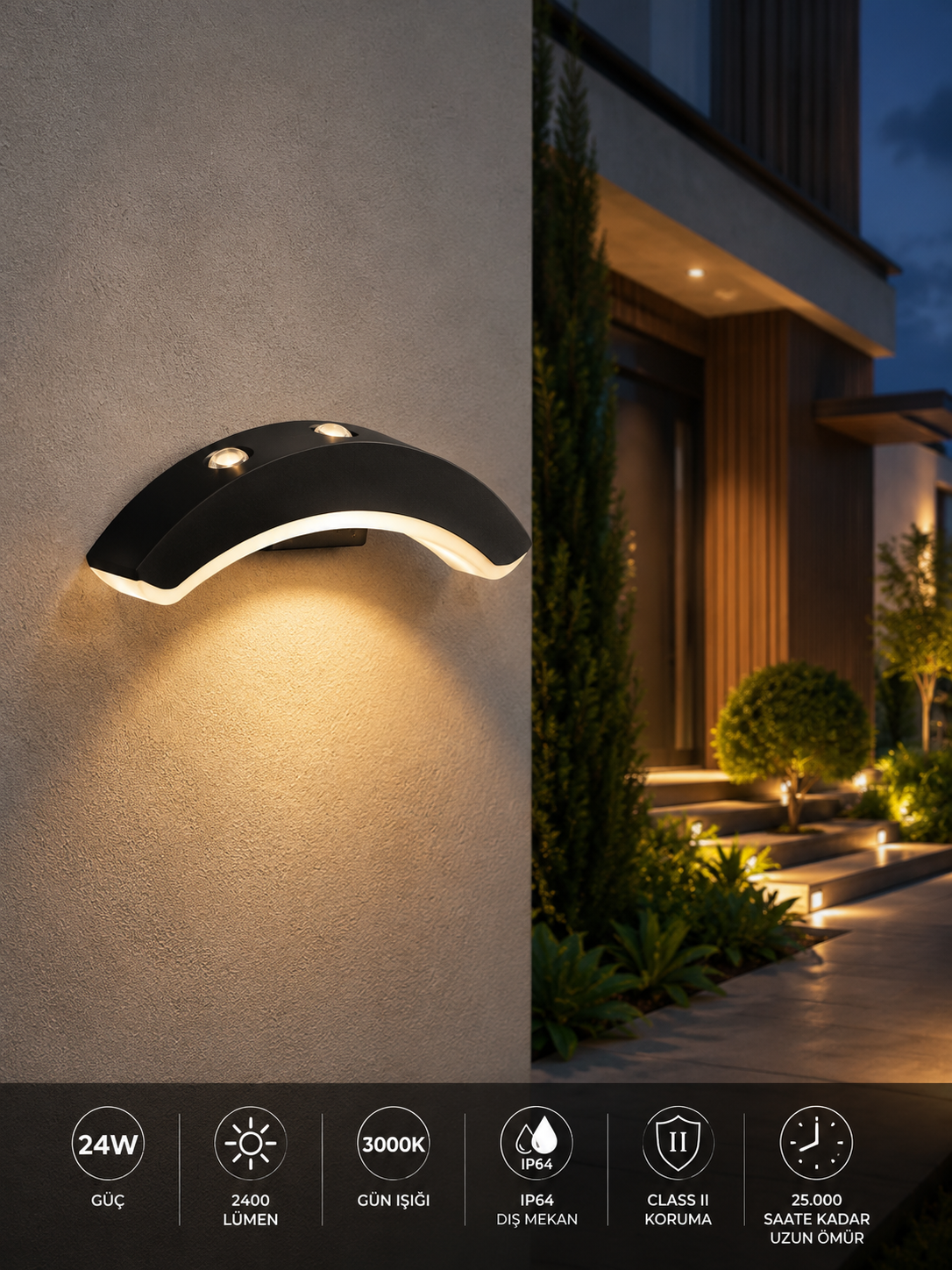 Professional ECN-4070 24W 3000K Dış Mekan LED Aplik – Dekoratif Siyah