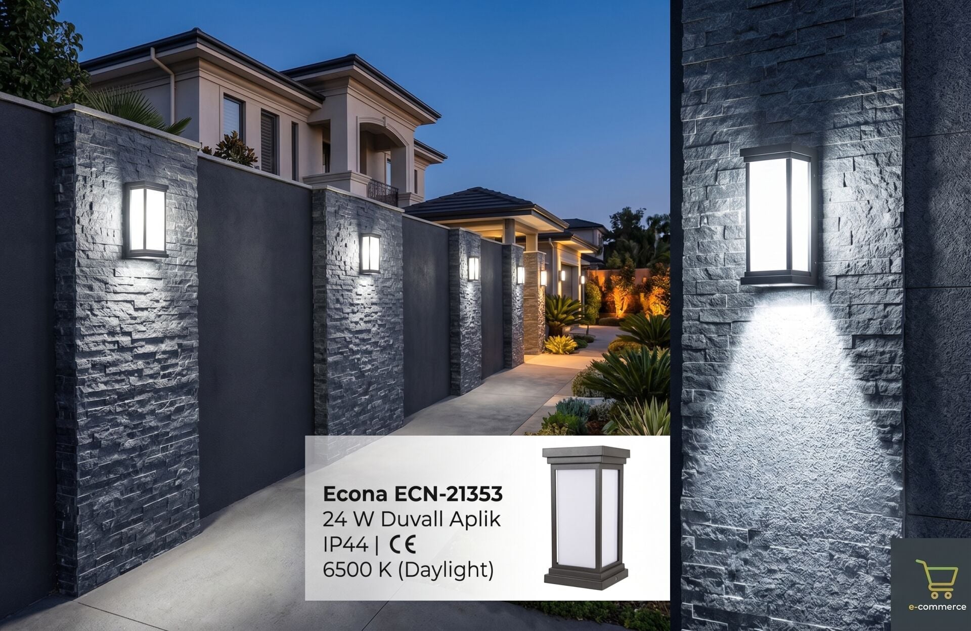 Econa ECN-21353 24W 6500K Dış Mekan LED Duvar Aplik IP44