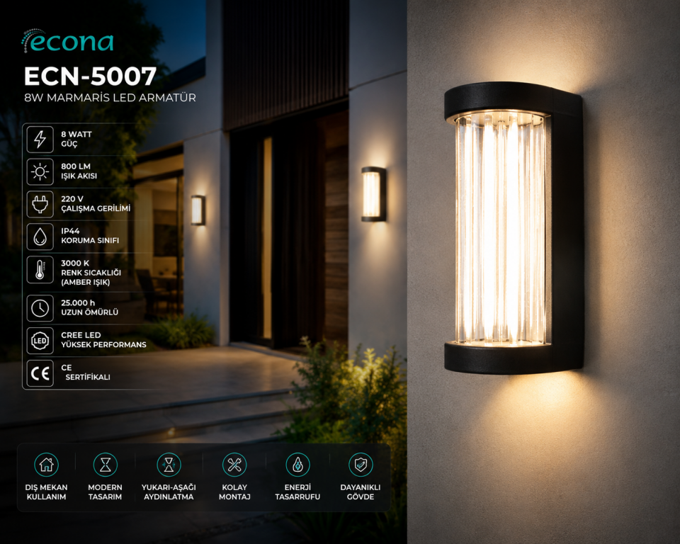 Econa ECN-5007 8W 3000K Marmaris LED Aplik IP44