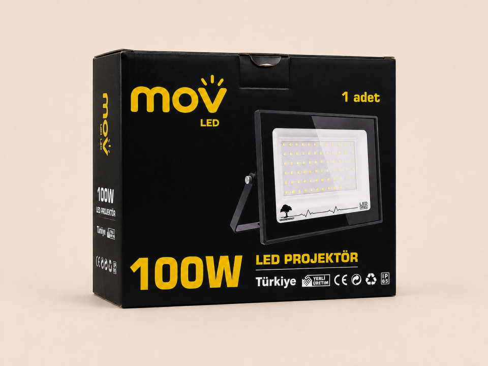 MOV 100W LED Projektör 6500K Beyaz Işık 10.000 Lümen Dış Mekan