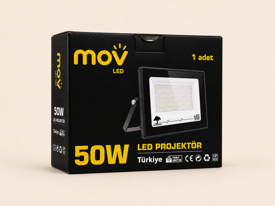 MOV 50W LED Projektör 6500K Beyaz Işık 5.000 Lümen Dış Mekan