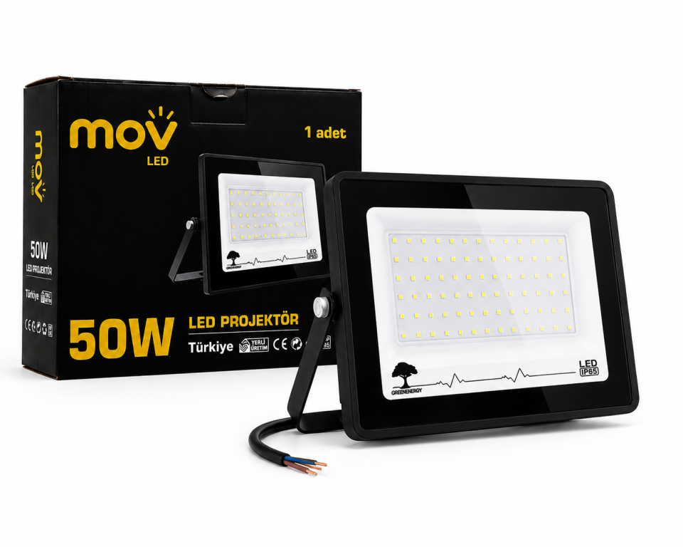 MOV 50W LED Projektör 6500K Beyaz Işık 5.000 Lümen Dış Mekan