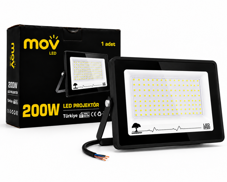 MOV 200W LED Projektör 6500K Beyaz Işık 20.000 Lümen Dış Mekan