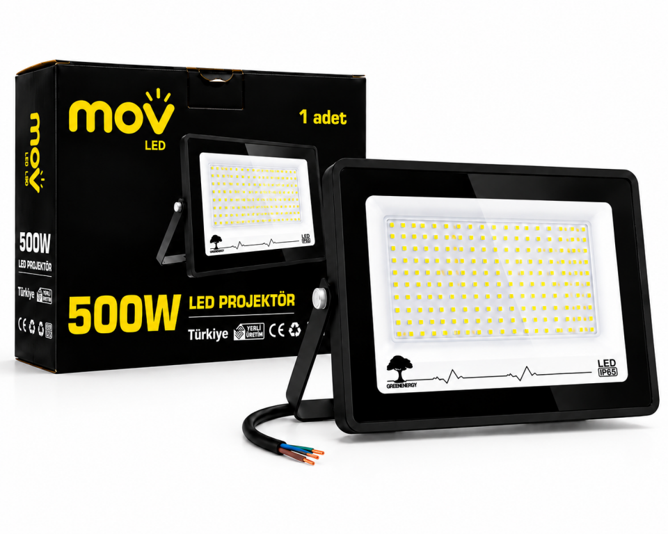 MOV 500W LED Projektör 6500K Beyaz Işık 50.000 Lümen Dış Mekan
