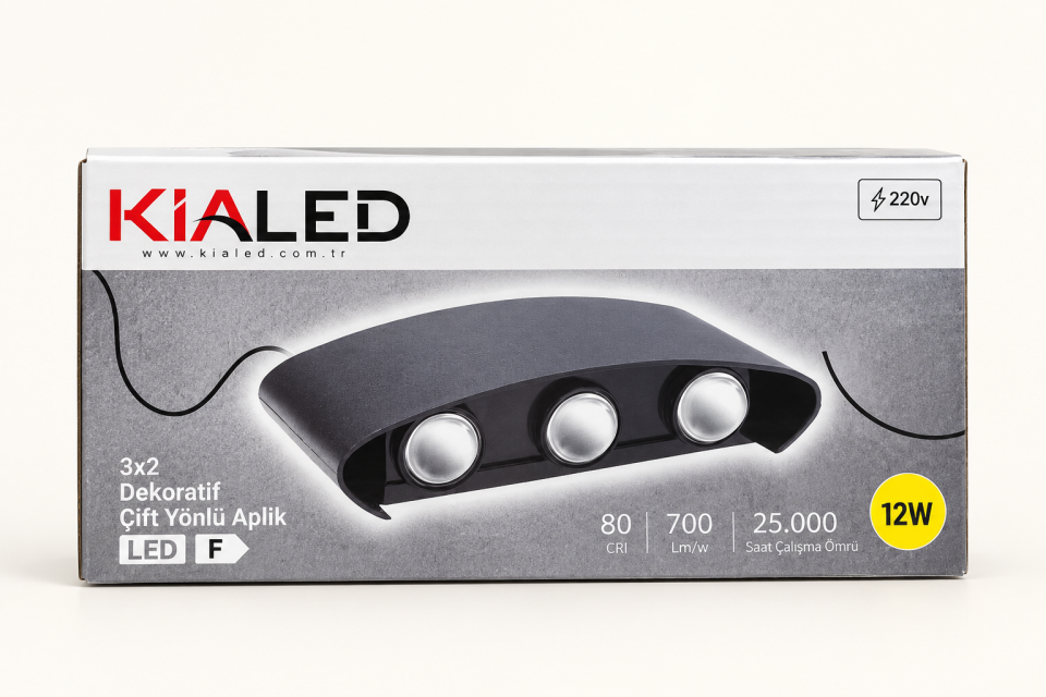 KIALED 12W Çift Yönlü LED Duvar Apliği 3x2 Amber Işık İç ve Dış Mekan