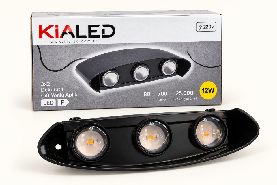 KIALED 12W Çift Yönlü LED Duvar Apliği 3x2 Amber Işık İç ve Dış Mekan