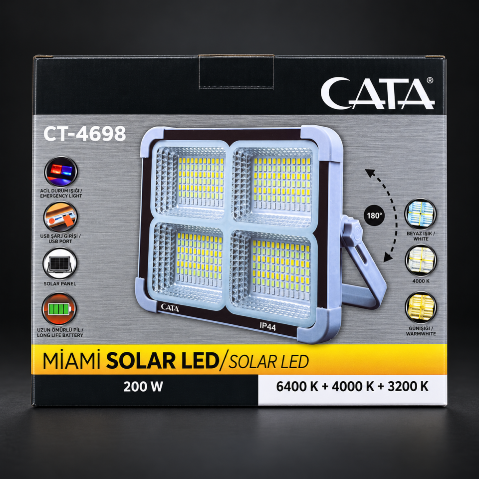 CATA CT-4698 200W Solar LED Projektör 3 Renk