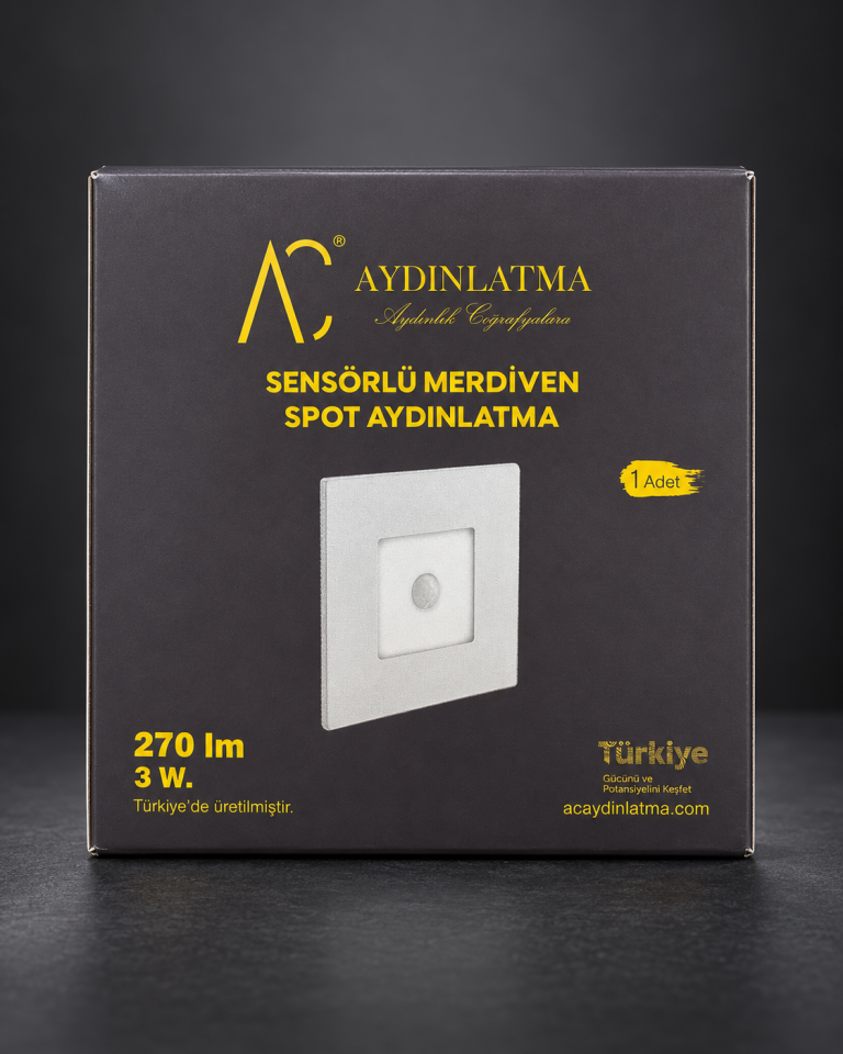 AC Aydınlatma Sensörlü Merdiven Spot Aydınlatma 3W 270 Lümen 3000K Sıcak Beyaz Metal Kasa
