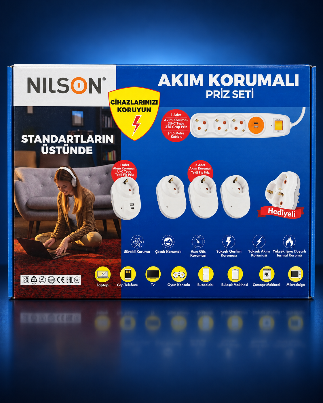 Nilson 3’lü Fiş Priz Çoklayıcı Yuvarlak Beyaz