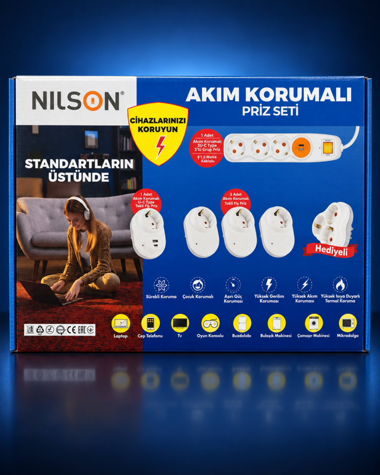 Nilson 3’lü Fiş Priz Çoklayıcı Yuvarlak Beyaz