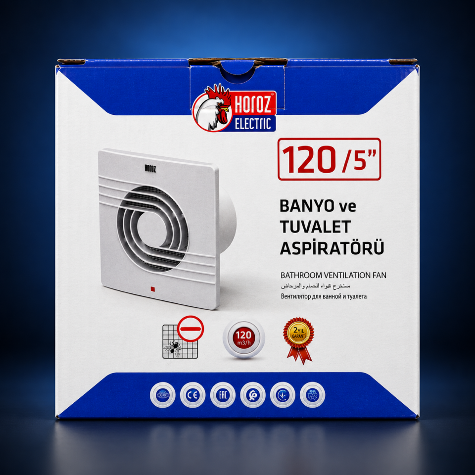 Horoz Electric 120 mm Banyo Aspiratörü 15W 120 m³/h Beyaz