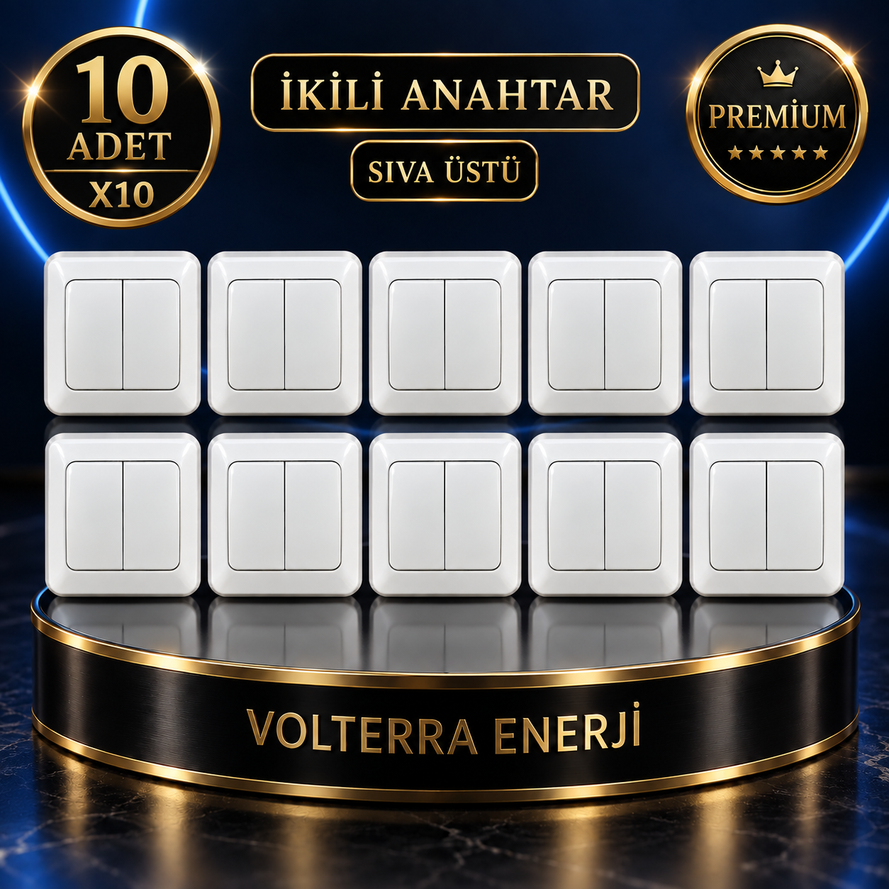 ELBI 10lu İkili Anahtar Sıva Üstü Beyaz 10’lu Paket