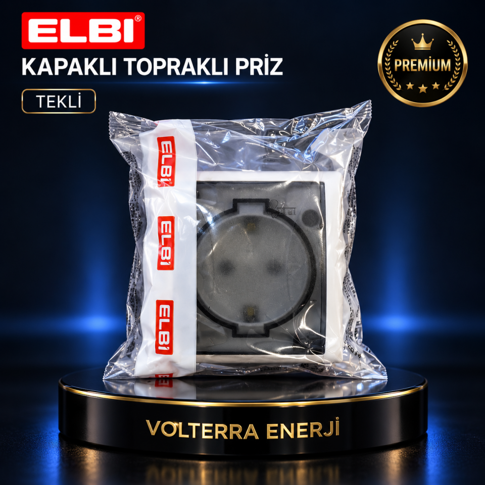 ELBI Kapaklı Topraklı Priz Tekli Sıva Üstü Beyaz