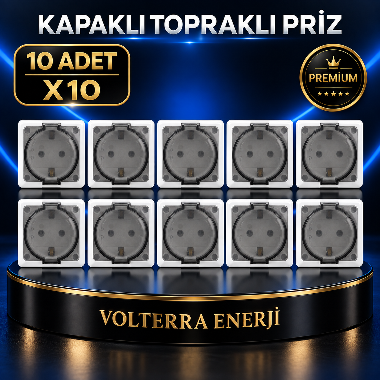 ELBI 10lu Kapaklı Topraklı Priz Sıva Üstü Beyaz Paket