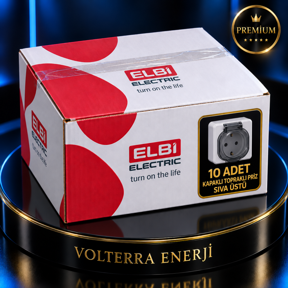 ELBI 10lu Kapaklı Topraklı Priz Sıva Üstü Beyaz Paket