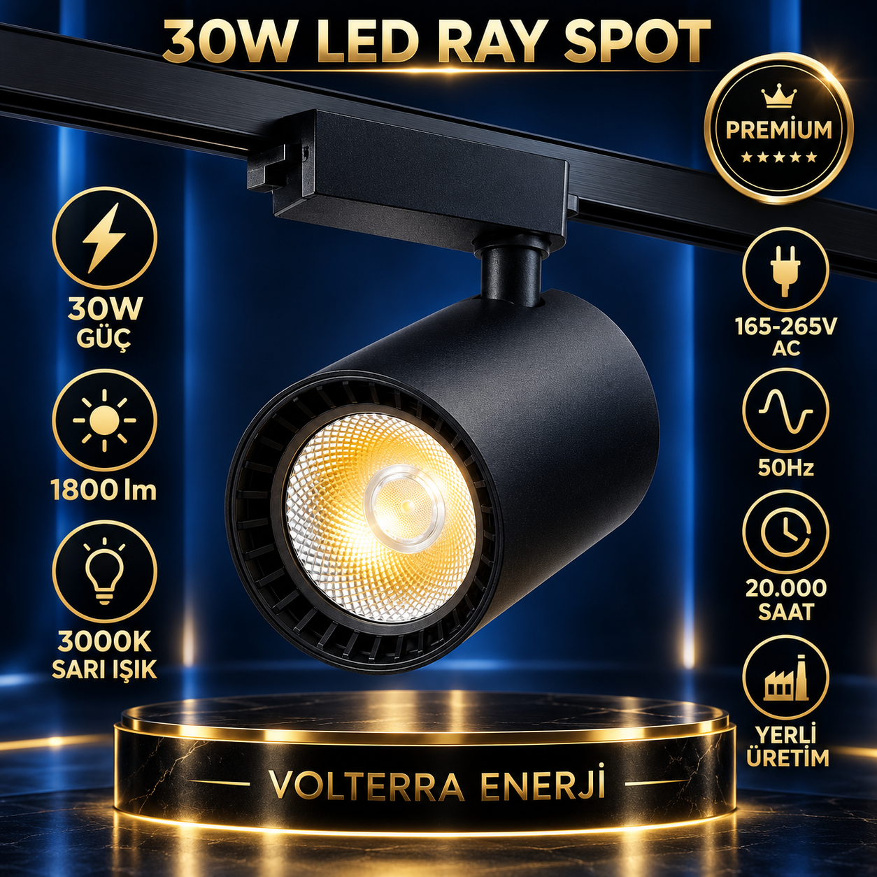 Global KTL180 30W LED Ray Spot 3000K 1800 lm Siyah