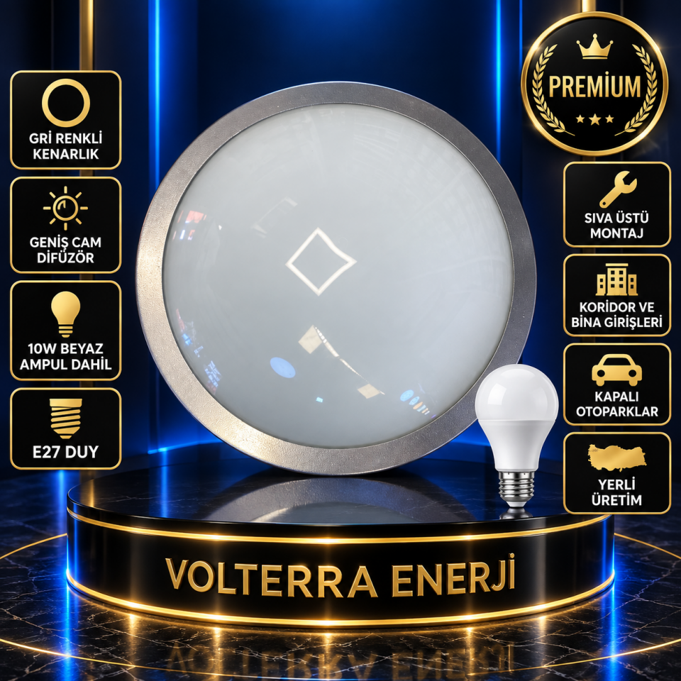 Gri Tavan Armatürü 10W Ampul Dahil | Sirena