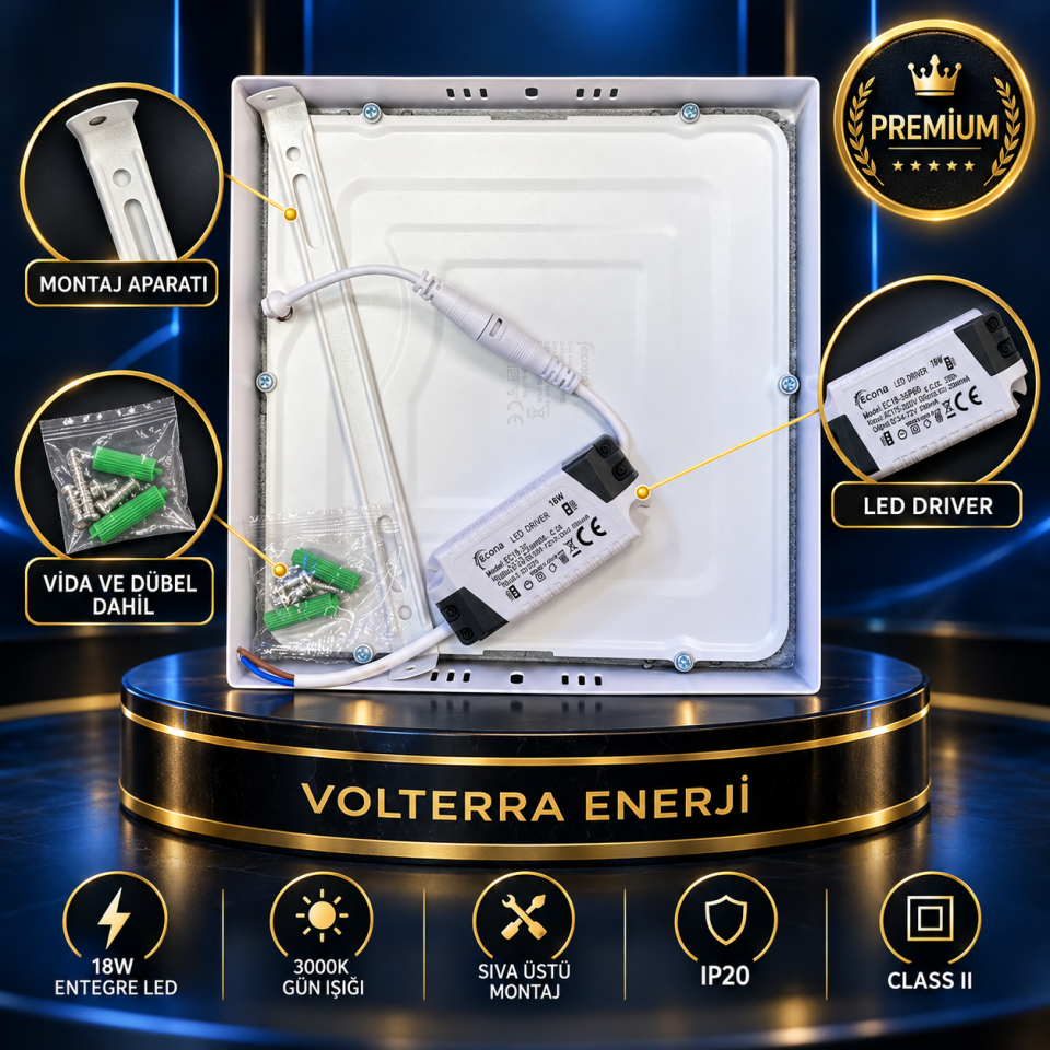 Econa 18W Kare LED Panel 3000K Gün Işığı