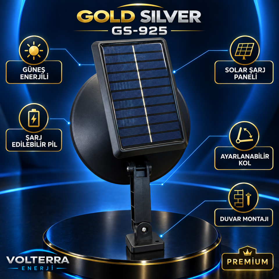 Gold Silver GS-925 30W Güneş Enerjili Sensörlü Duvar Lambası