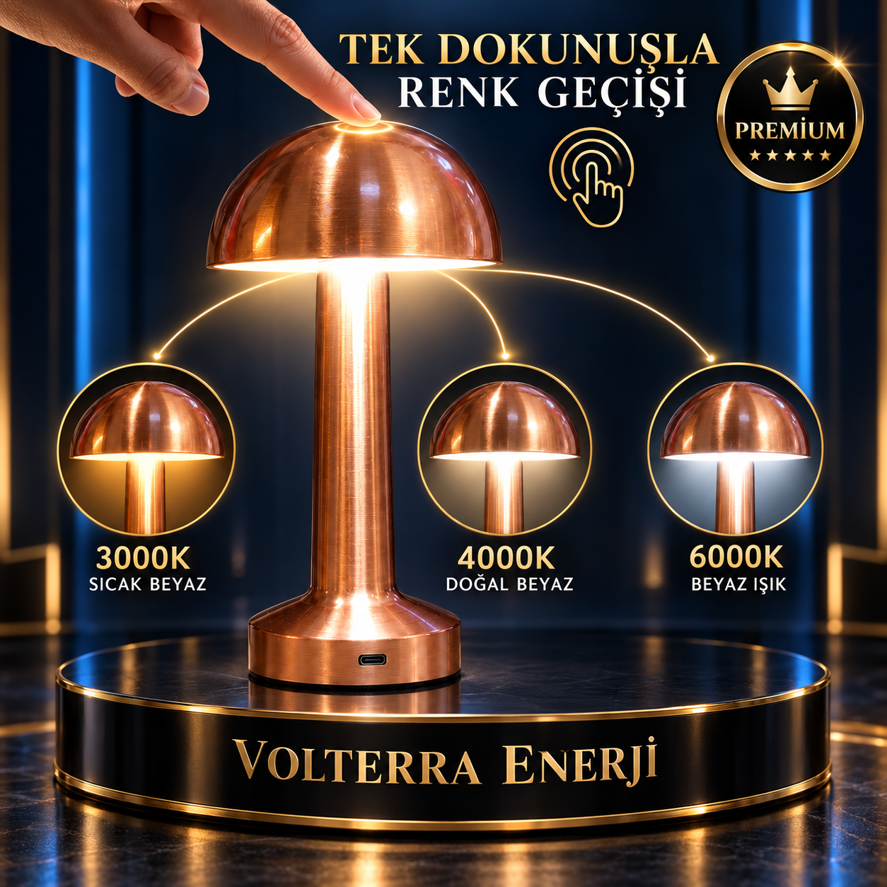 Forest FR-2906 Şarjlı LED Masa Lambası 3 Renk Rose Gold