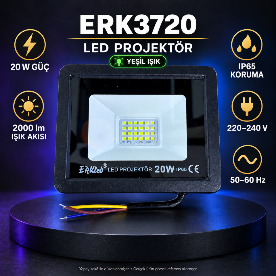 ERK LED ERK3720 20W Yeşil LED Projektör IP65