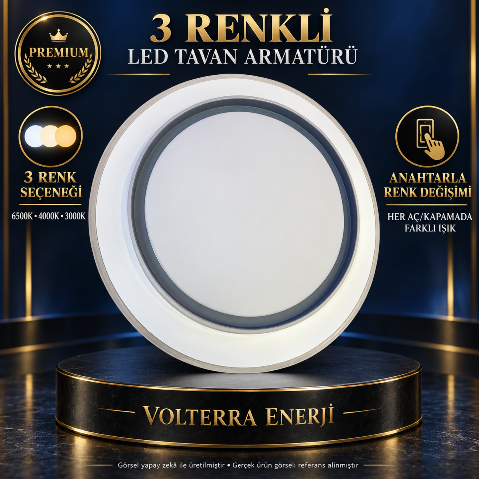 Modern Yuvarlak 3 Renkli LED Avize 6500K 4000K 3000K Beyaz Gri
