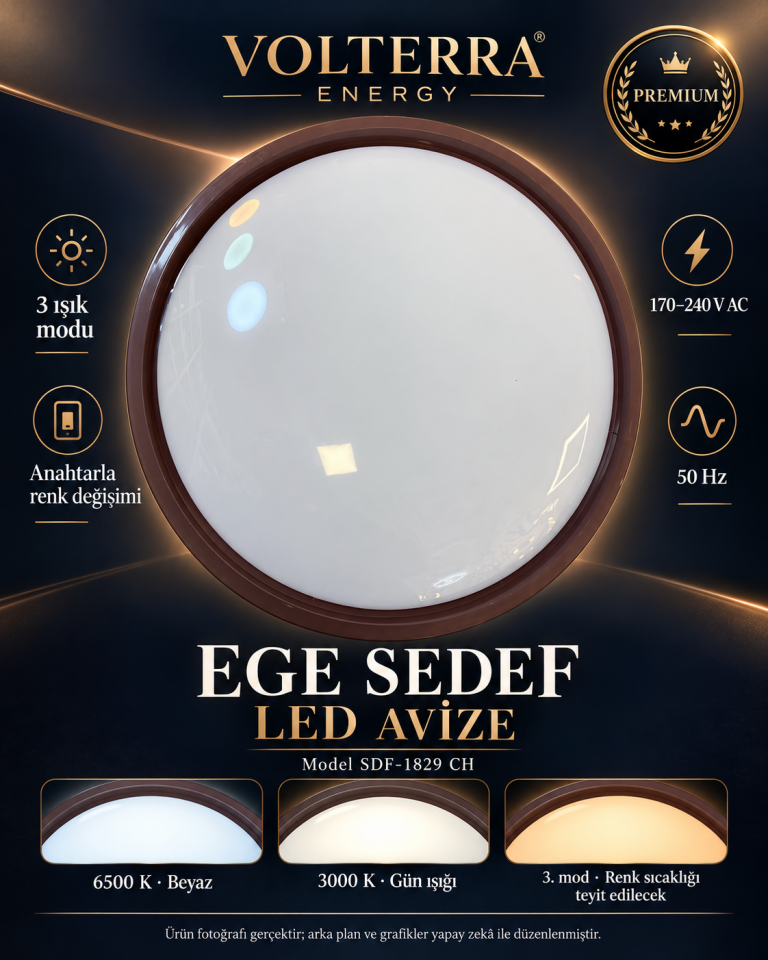 Ege Sedef SDF-1829 CH 3 Renkli LED Tavan Armatürü – Anahtarla Değişen 3000K 4000K 6500K Işık