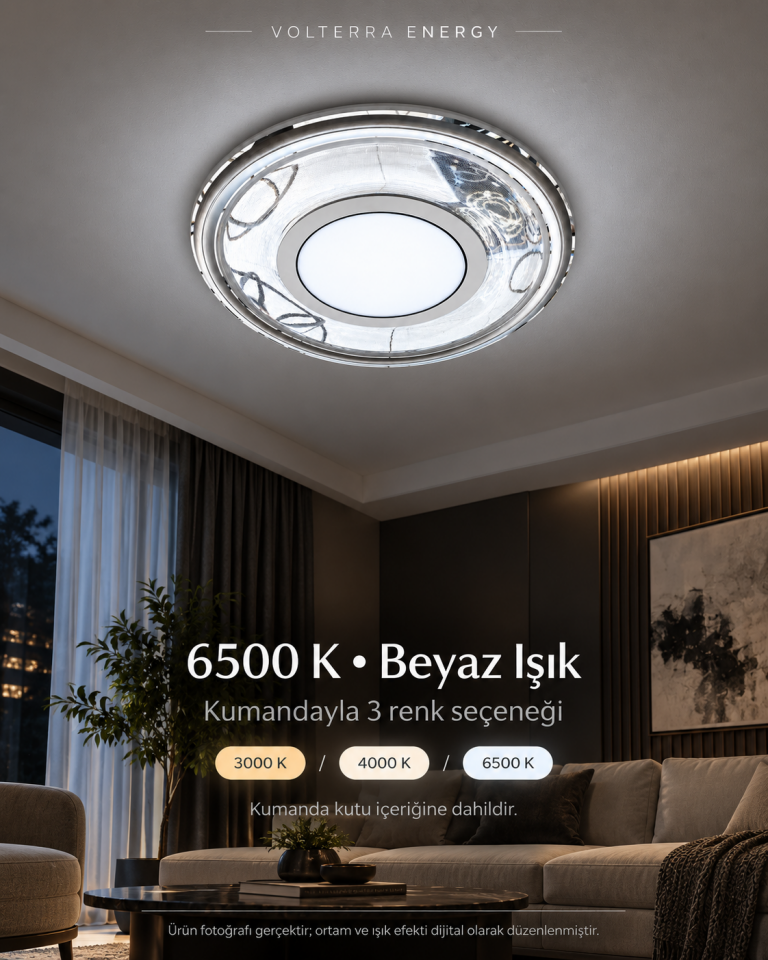 Kumandalı 3 Renkli LED Tavan Armatürü 3000K 4000K 6500K