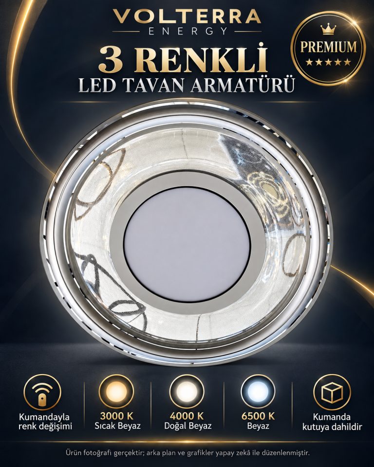 Kumandalı 3 Renkli LED Tavan Armatürü 3000K 4000K 6500K