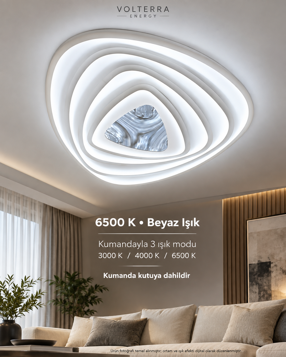 Kumandalı 3 Renkli LED Tavan Avizesi Cam Detaylı