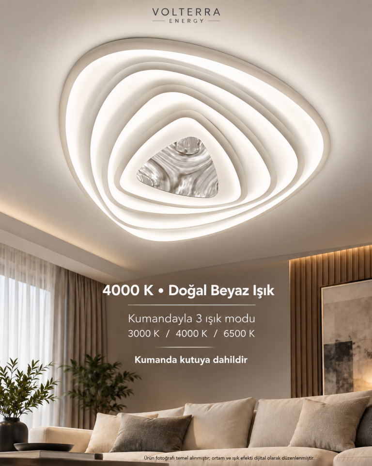 Kumandalı 3 Renkli LED Tavan Avizesi Cam Detaylı