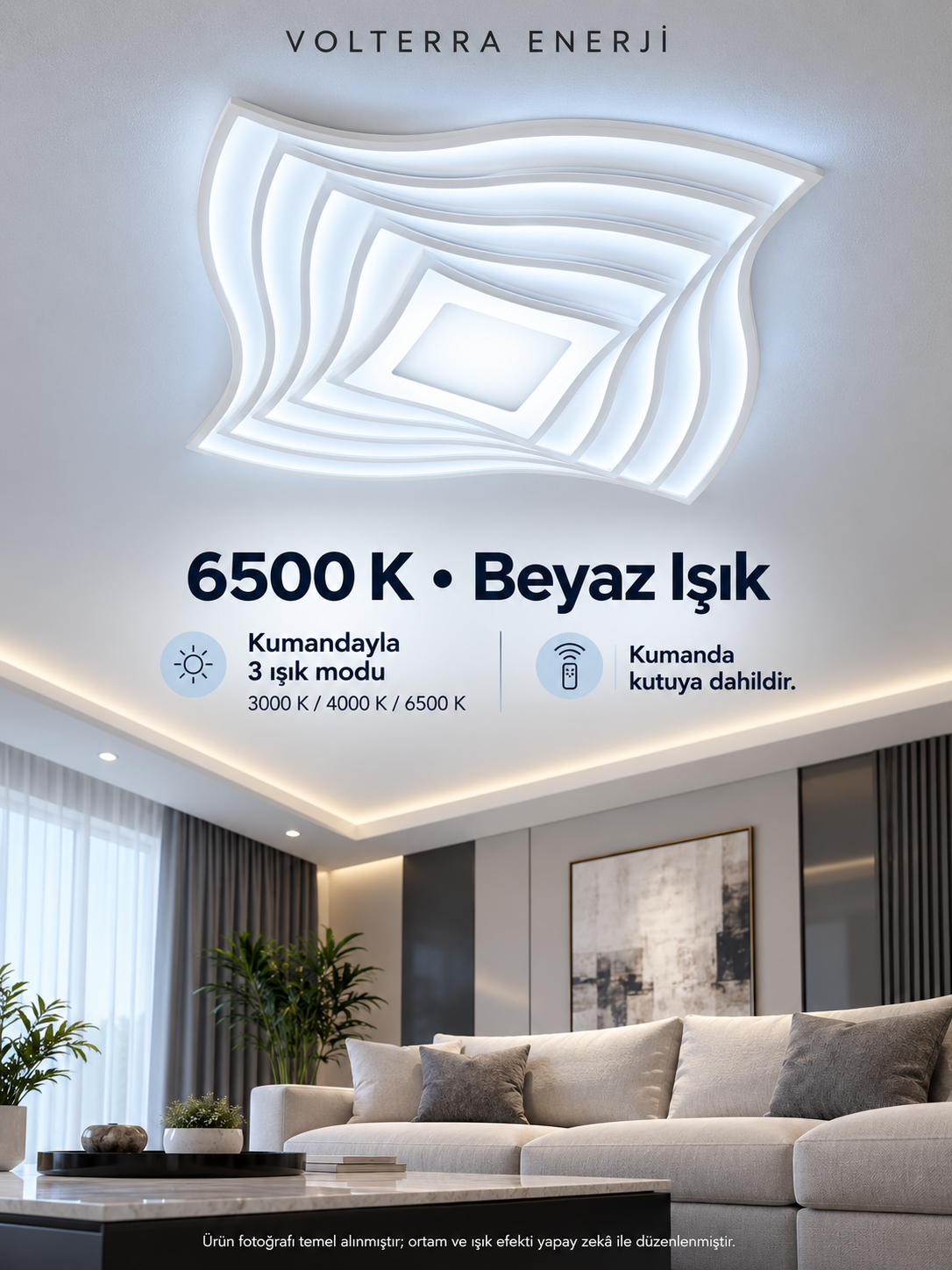 Kumandalı 3 Renkli Kare LED Avize – Kıvrımlı Tasarım