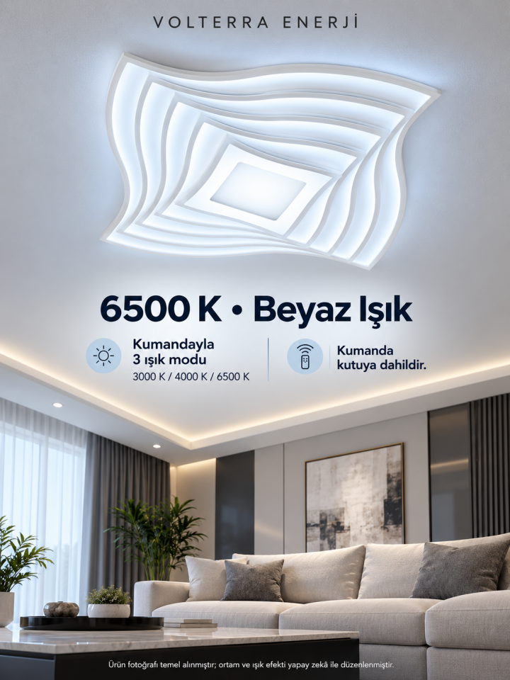 Kumandalı 3 Renkli Kare LED Avize – Kıvrımlı Tasarım