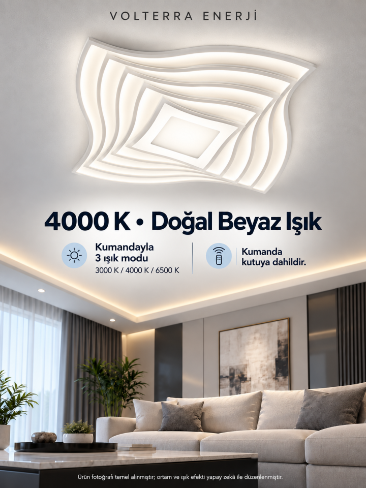 Kumandalı 3 Renkli Kare LED Avize – Kıvrımlı Tasarım