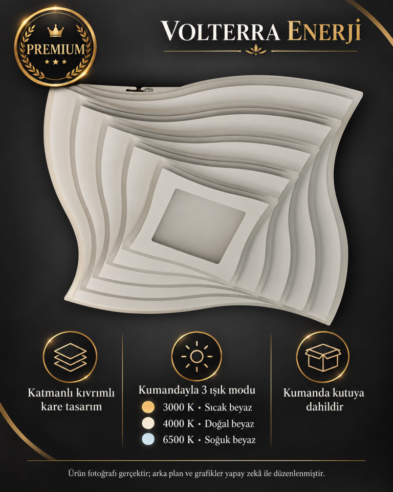 Kumandalı 3 Renkli Kare LED Avize – Kıvrımlı Tasarım