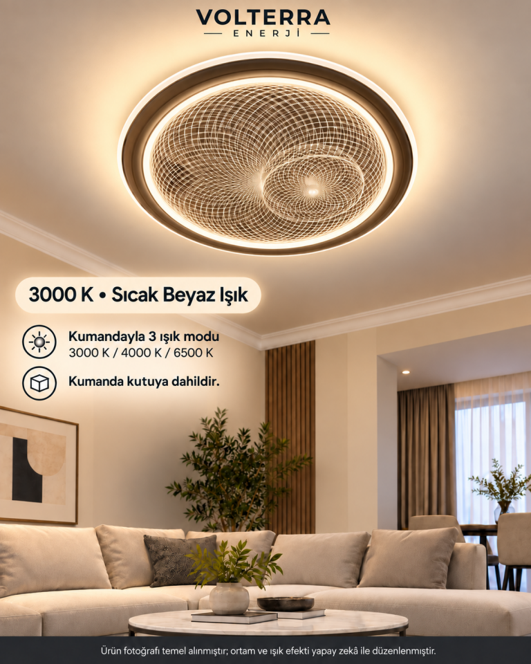 Kumandalı 3 Renkli Yuvarlak LED Avize – Spiral Desenli