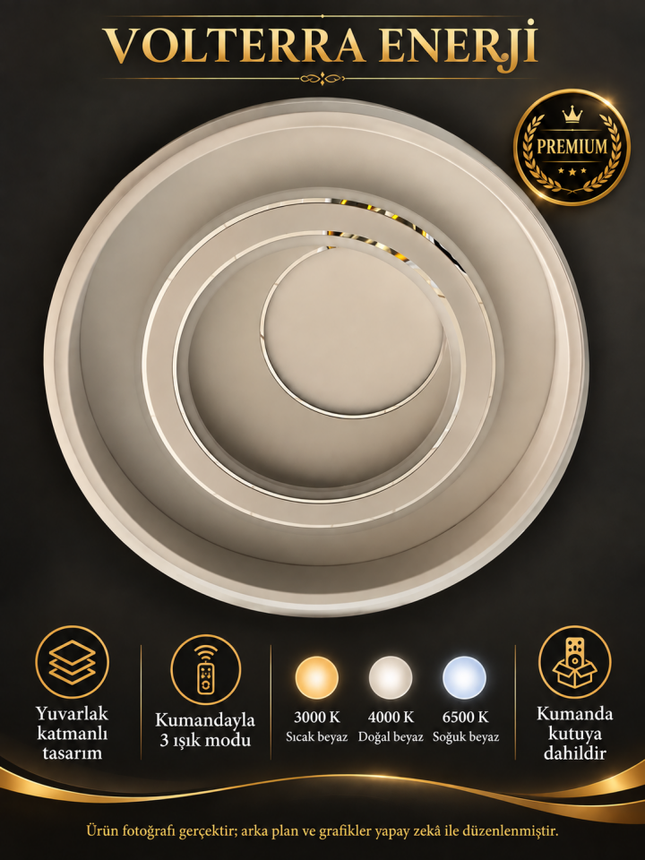Kumandalı 3 Renkli Yuvarlak LED Avize – Spiral Desenli